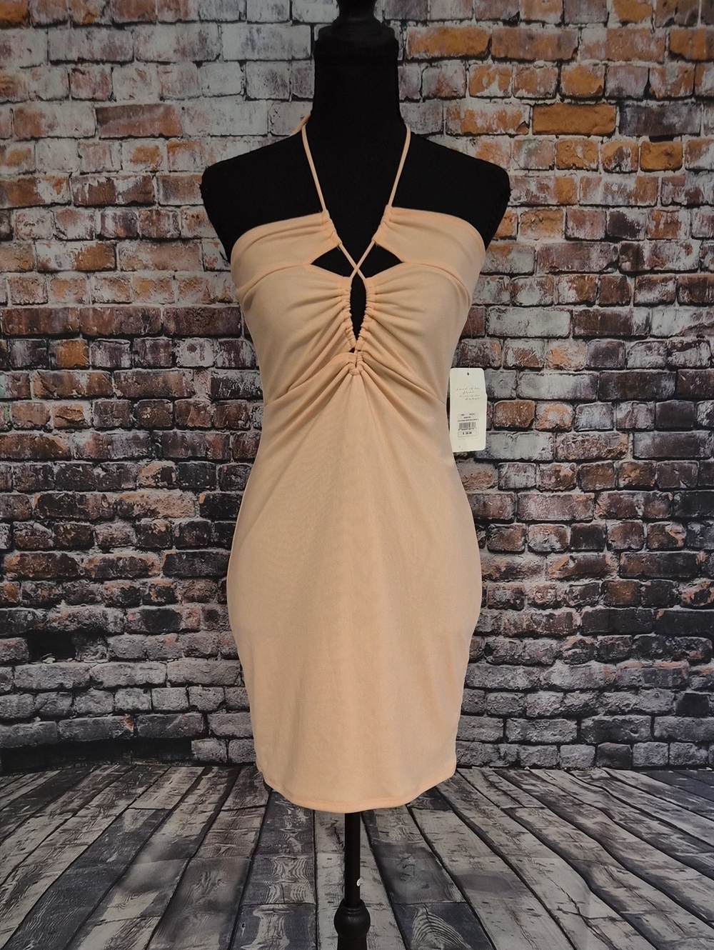 American Threads Peach Halter Ruched Mini Dress